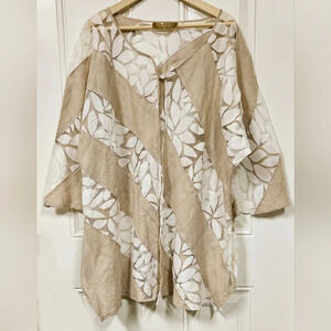Donna by Donna vinci cotton lace open front Kimono Topper cover up light weight